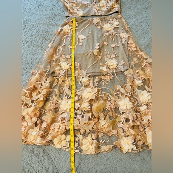 Dress The Population peach lace overlay with nude underneath top & skirt set. - Picture 7 of 9